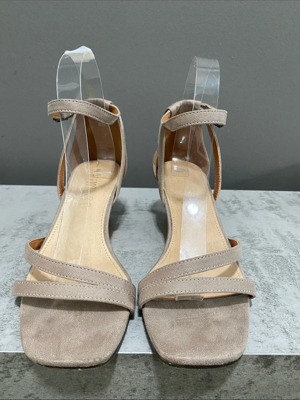 Mi.iM Women's Leather Taupe Wedge Sandals with Ankle Strap Size 6